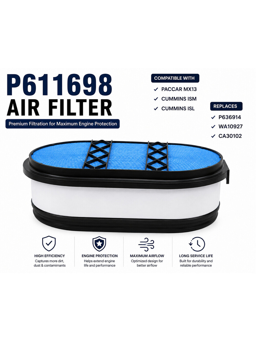 P611698 Air Filter PACCAR MX13 Cummins ISM ISL Replace P636914 WA10927
